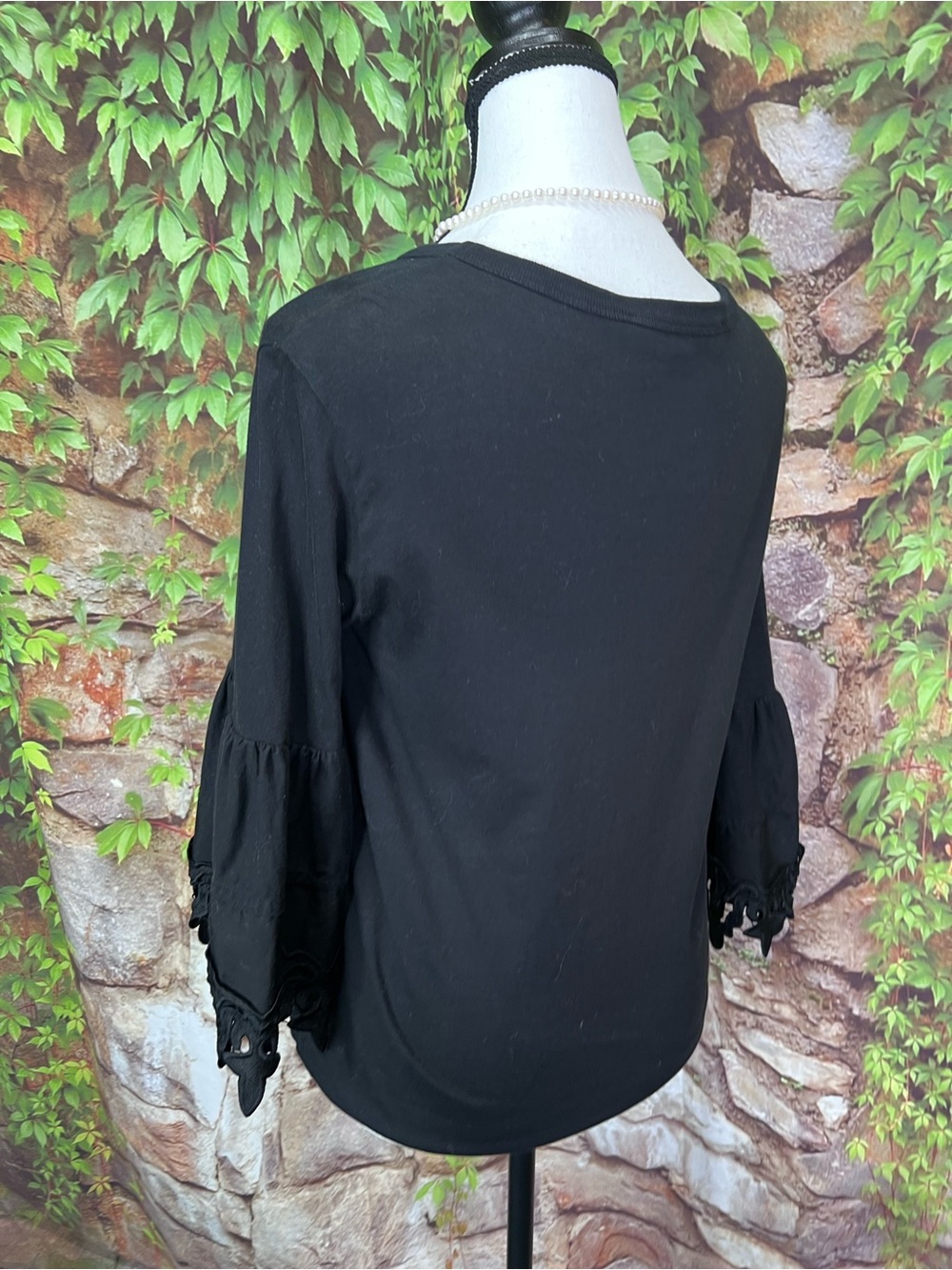 SEE BY CHLOE Black Jersey Knit Luxury Minimalist Bell Sleeve Crewneck, S - Picture 7 of 13